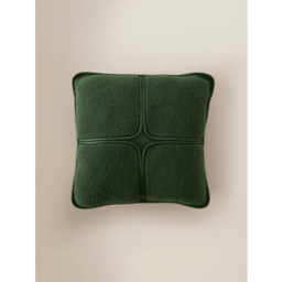 Olive Green Pleather Trim Boucle Grid Cushion