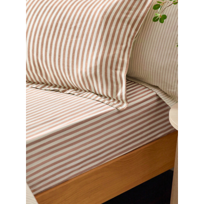 Hebden Dark Brown Striped 100% Cotton Fitted Sheet