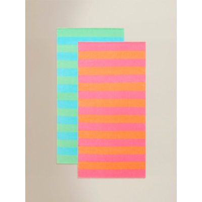 Striped Print Cotton Beach Towels - Set of 2