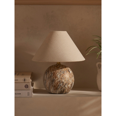 White & Grey Travertine Battery Table Lamp