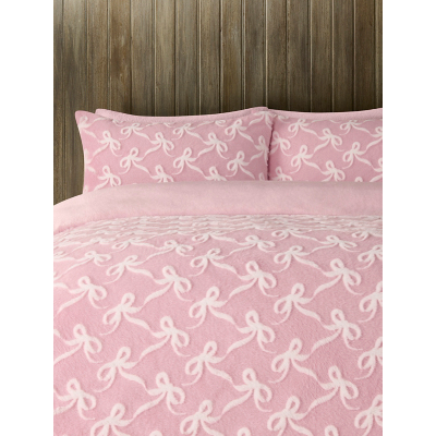 Pink Jacquard Bow Faux Fur Super Snuggly Duvet Set