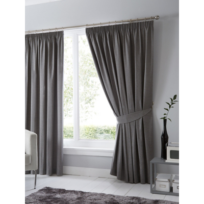 Fusion Dijon Charcoal Blackout Pencil Pleat Curtains