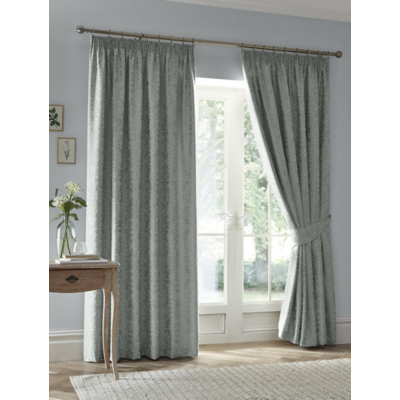 Appletree Heritage Worcester Jacquard Pair of Pencil Pleat Curtains With Tie-Backs in Green