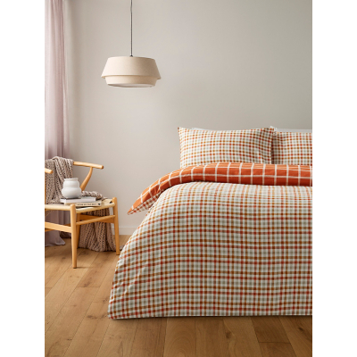 Orange Brushed Cotton Autumn Gingham Duvet Set