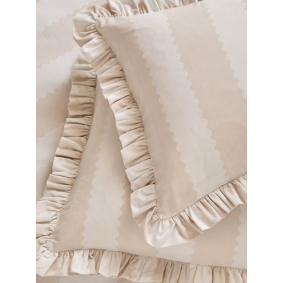 Wylder Natural Birdie Stripe Ruffle Pillowcase Pair