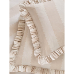 Wylder Natural Birdie Stripe Ruffle Pillowcase Pair