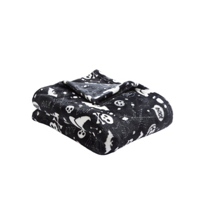 Bedlam Halloween Boo Kids Fleece Throw in Black - 120cm x 150cm