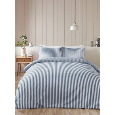 Catherine Lansfield Blue Brushed Stripe Duvet Cover Set