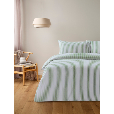 Green & White Mini Stripe Relaxed Washed Cotton Duvet Set