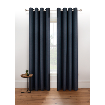 Navy Herringbone Blackout Eyelet Curtains