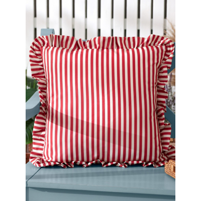 Wylder Red & White Millie Ruffle Striped Outdoor Cushion