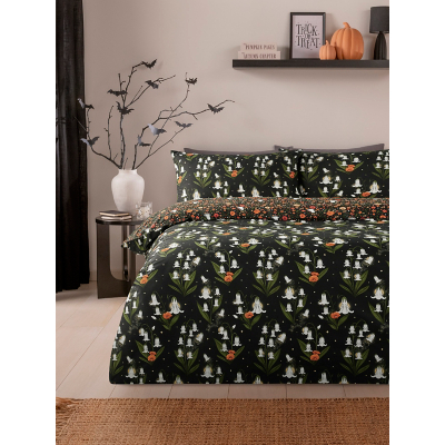 Black & White Snowdrop Ghosts Reversible Duvet Set