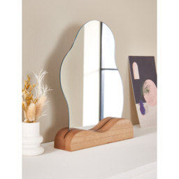 Pebble Fluid Mirror On Wood Base