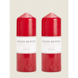 Red Spiced Berries Scented Large Pillar Candle - Set of 2