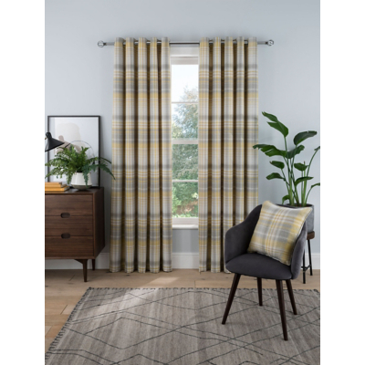 Sleepdown Check Eyelet Curtains in Natural/Ochre