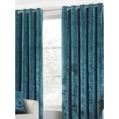 Paoletti Verona Teal Crushed Velvet Eyelet Curtain