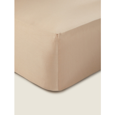 Beige 100% Cotton Plain Sateen Fitted Sheet