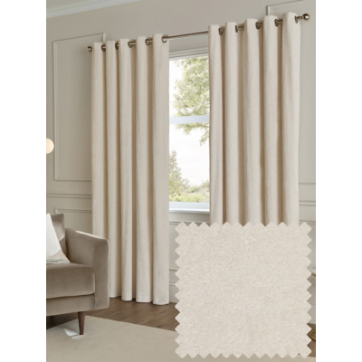 Paoletti Cream Lustre Velvet Fully Lined Eyelet Curtain