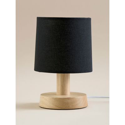 Black Natural Wood Table Lamp With Shade