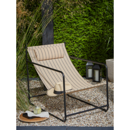 Beige Stripe Metal Garden Lounge Chair