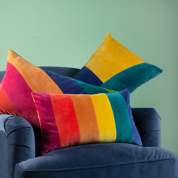Little Furn Rainbow Striped Cotton Velvet Cushion