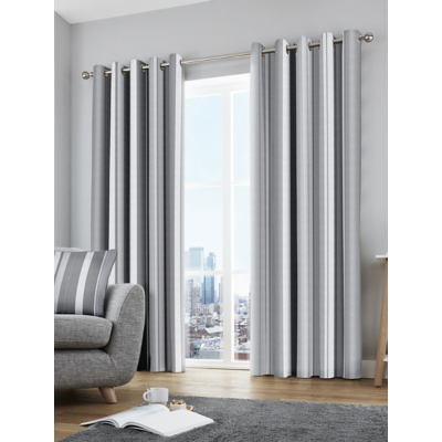 Fusion Whitworth Stripe Grey Eyelet Curtains