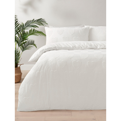 White Heart Tufted Microfiber Duvet Set
