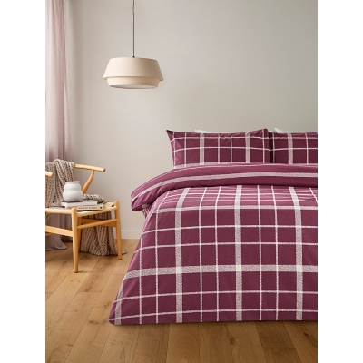 Purple Snug Check Brushed Cotton Reversible Duvet Set