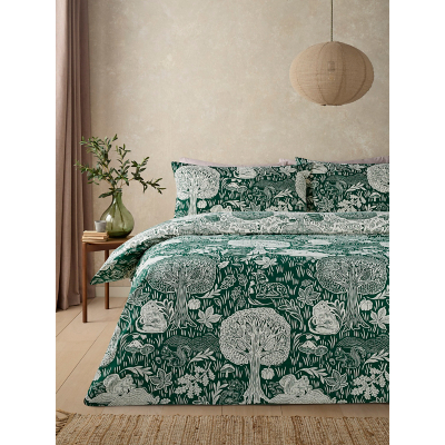 Dark Green Etched Woodland Reversible Cotton Duvet Set