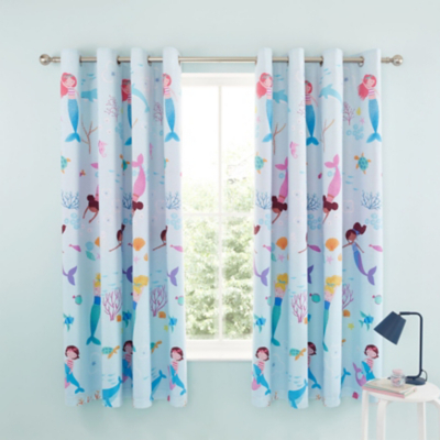 Catherine Lansfield Mermaid Blue & Pink Curtains