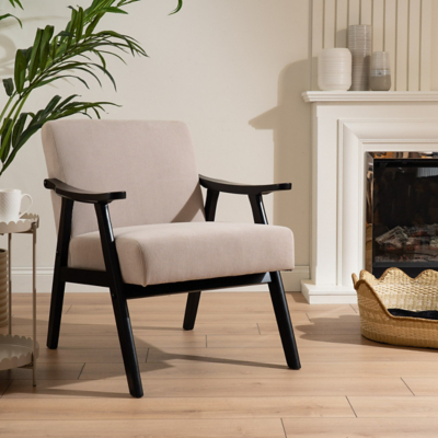 Scottish Everlasting Beige Cord Chair with Flat Arms
