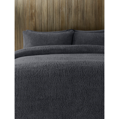 Dark Grey Plain Teddy Finish Duvet Set