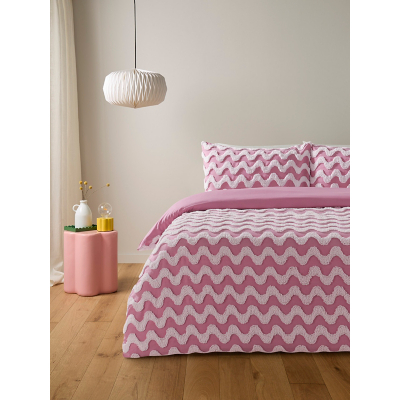 Pink & White Tufted Waves Reversible Microfibre Duvet Set