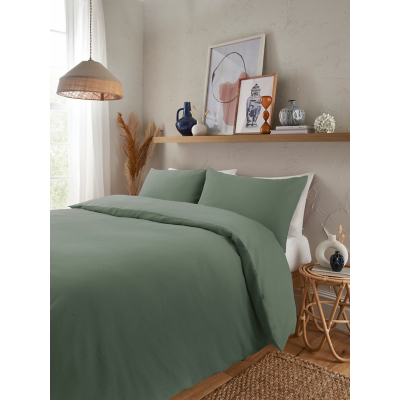 Green Waffle Duvet Set