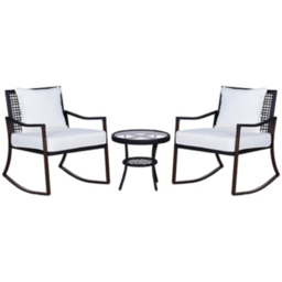 Outsunny 3 Piece Rattan Rocking Bistro Set