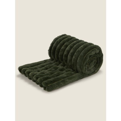 Green Ribbed Faux Fur Throw - 120cm x 150cm