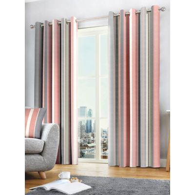 Fusion Whitworth Stripe Eyelet Curtains in Blush