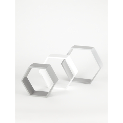 Grey and White Hexagonal Shelves Set of 3