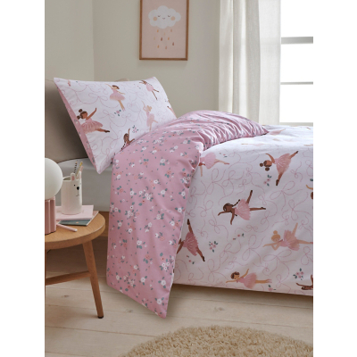Pink & White Ballerina Cotton Reversible Duvet Set