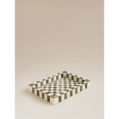 Green Marble-Effect Checkerboard Tray