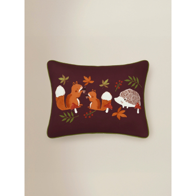 Brown Woodland Animals Printed Cushion