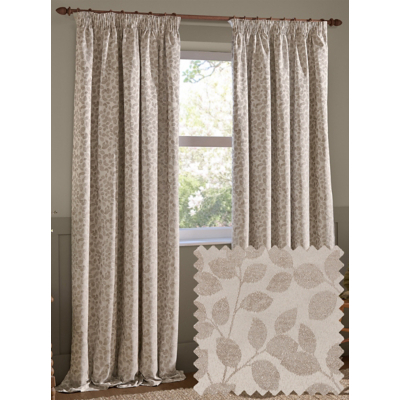 Wylder Natural Grace Leaf Jacquard Lined Pencil Pleat Curtains