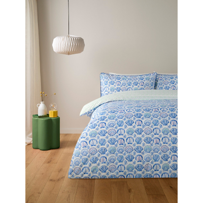 Blue & White Shore Shell Scallop Reversible Duvet Set