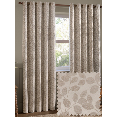 Wylder Natural Grace Leaf Jacquard Lined Eyelet Curtains