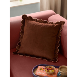 Furn Chestnut Lil Scallop Velvet Cushion