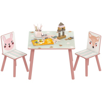 ZONEKIZ Pink Woodland Kids Table and Chairs Set