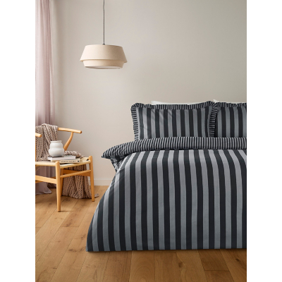 Black & Grey Box Pleat Striped Duvet Set