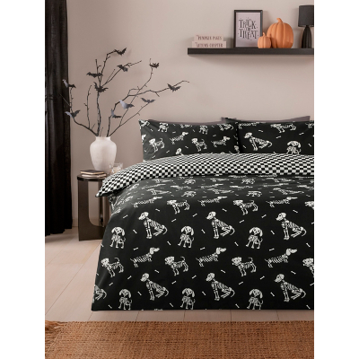 Black & White Skeleton Dog Reversible Duvet Set