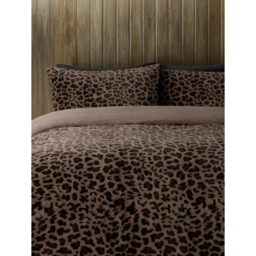 Brown Leopard Print Faux Fur Snuggly Duvet Set