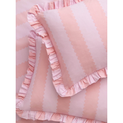 Wylder Pink Birdie Stripe Ruffle Pillowcase Pair